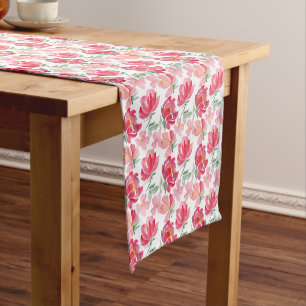 Watercolor Peony Pattern Short Table Runner
