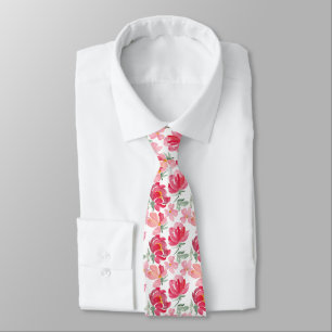 Watercolor Peony Pattern Tie