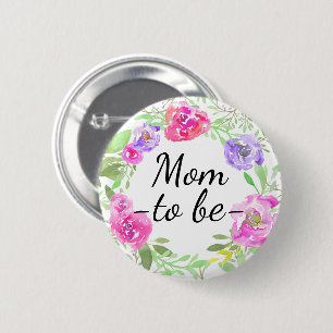 Watercolor Peony Pink Floral Mum to Be Baby Shower 6 Cm Round Badge
