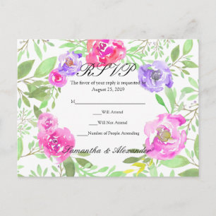 Watercolor Peony Pink Green Floral Wedding Invitation Postcard