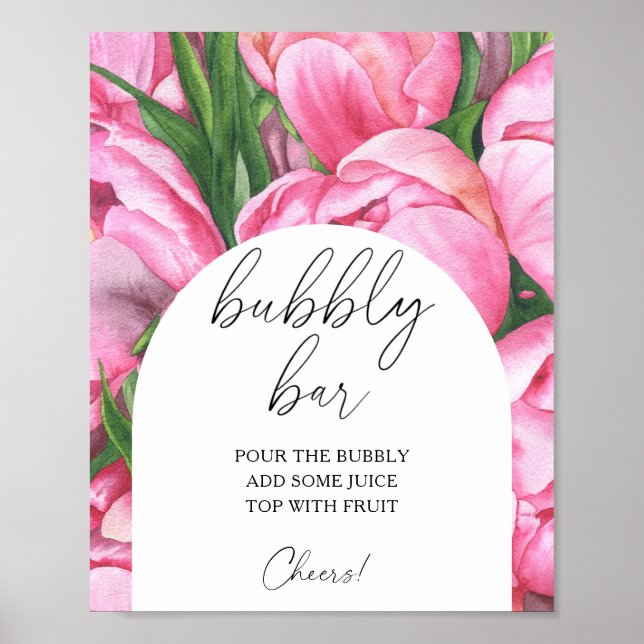 Watercolor peony roses - bubbly bar poster (Front)