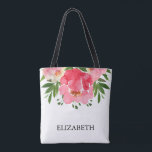 Watercolor Peony Roses Floral Wedding Tote Bag<br><div class="desc">Gift this beautiful personalised tote bag featuring vibrant floral blossoms in shades of pink and cream and personalised in chic lettering. MATCHING ITEMS in our store.</div>