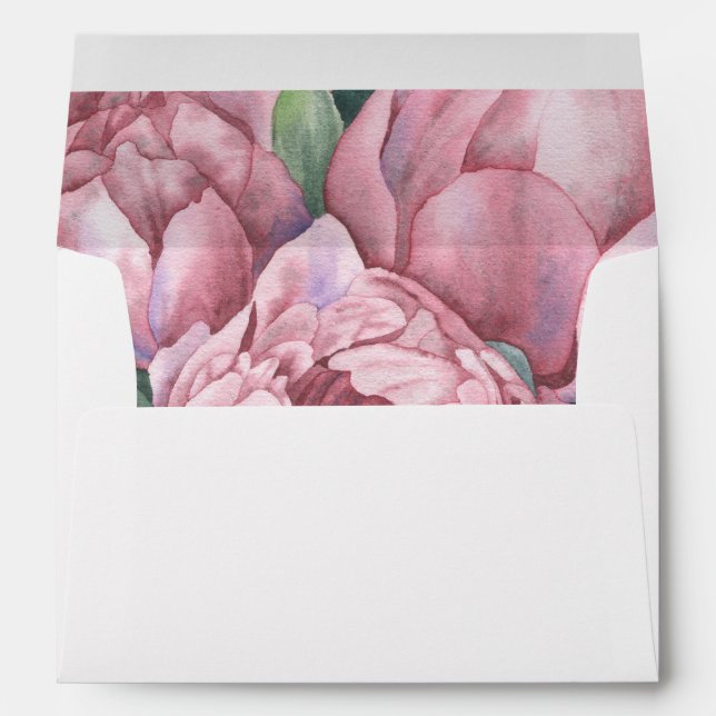 Watercolor peony roses flowers pattern envelope (Back (Bottom))