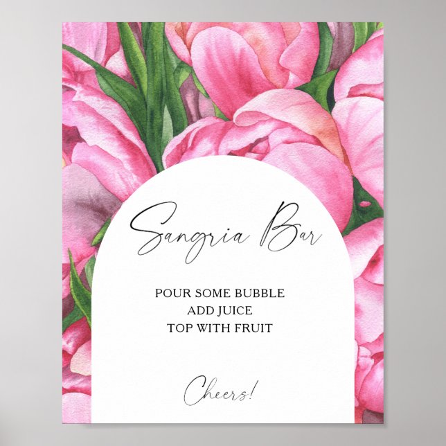 Watercolor peony roses - sangria bar poster (Front)