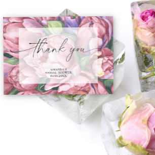 Watercolor peony roses - thank you bridal shower card