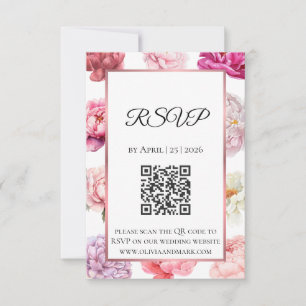 Watercolor Peony RSVP Card Rose Gold Floral