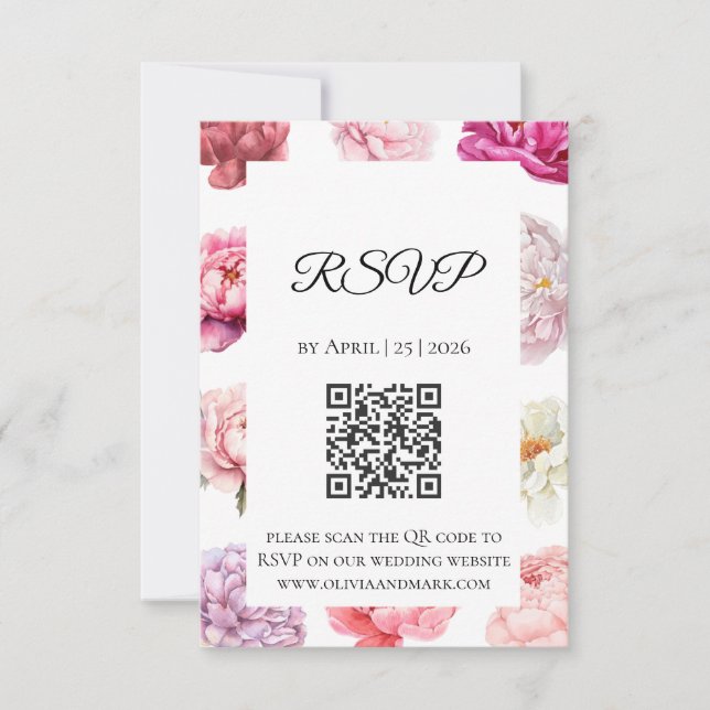 Watercolor Peony RSVP Card | Rose Gold Floral (Front)