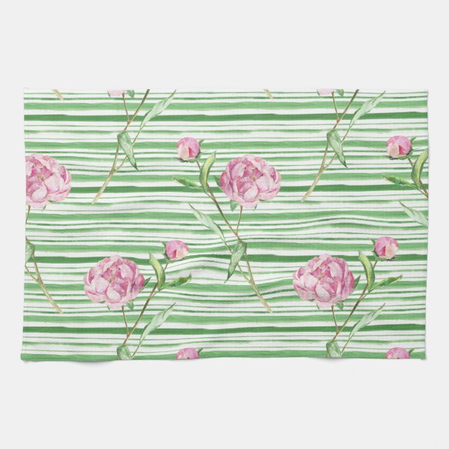 watercolor peony tea towel (Horizontal)