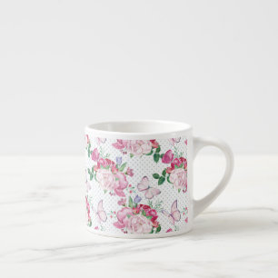 watercolor peony,watercolor butterfly espresso cup
