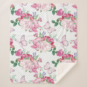 watercolor peony,watercolor butterfly sherpa blanket