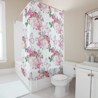 watercolor peony,watercolor butterfly shower curtain