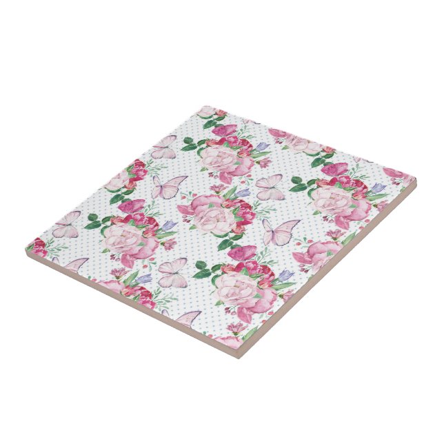 watercolor peony,watercolor butterfly tile (Side)