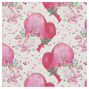 watercolor peony,watercolor heart fabric