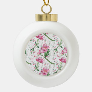 watercolor peony,watercolor sprays ceramic ball christmas ornament