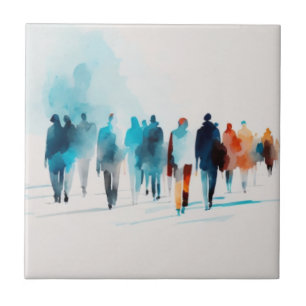 Watercolor people art tile