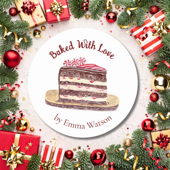 Watercolor Peppermint Cake Baked With Love Classic Round Sticker (Creator Uploaded)
