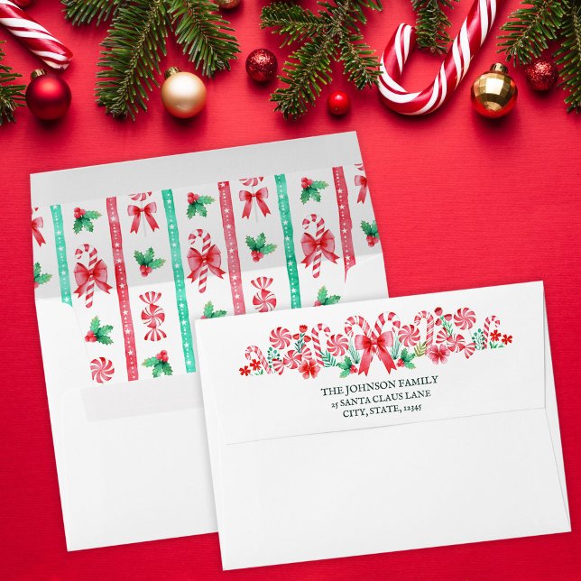 Watercolor Peppermint Candy Canes Christmas Envelope (Watercolor Peppermint Candy Canes Christmas Envelope)