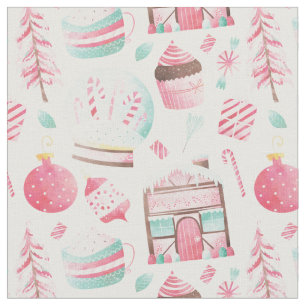 Watercolor Peppermint Pink Christmas Fabric