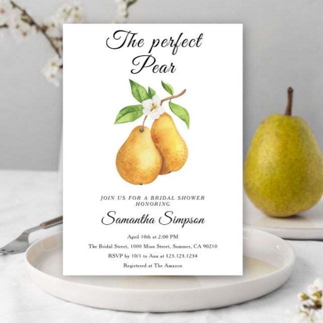 Watercolor Perfect Pear Floral Bridal Shower Invitation (Creator Uploaded)