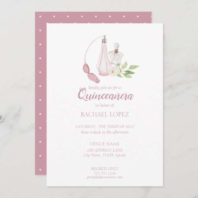 Watercolor Perfume Bottle Quinceanera Birthday Invitation (Front/Back)