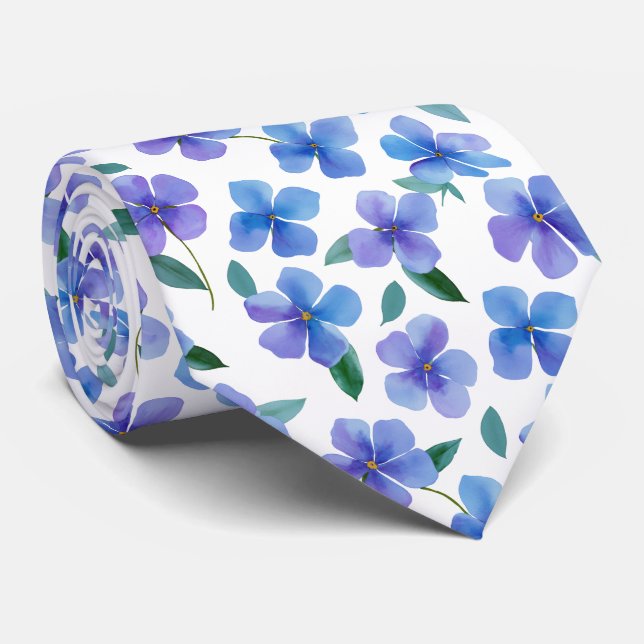 Watercolor Periwinkle Floral Pattern Tie (Rolled)