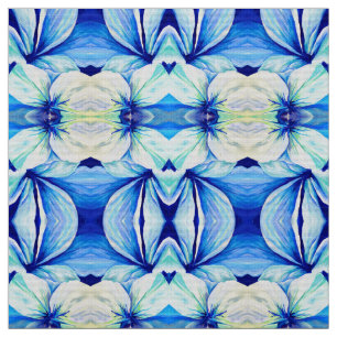 Watercolor Persian Blue  Poppy Floral Petals Fabric