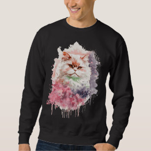 Watercolor Persian Cat Japanese Cherry Blossom Sak Sweatshirt