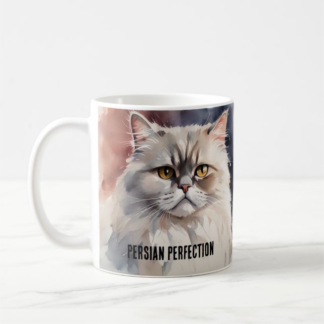  Watercolor Persian Cat Portrait Mug (Left)