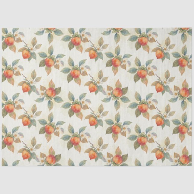 Watercolor Persimmon Fruit and Flowers  Tissue Paper (Front)
