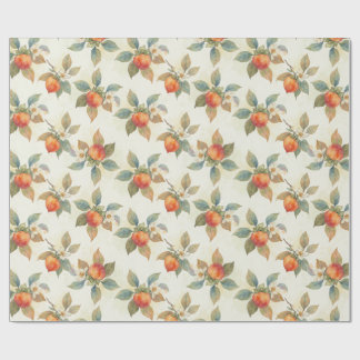 Watercolor Persimmon Fruit and Flowers  Wrapping Paper