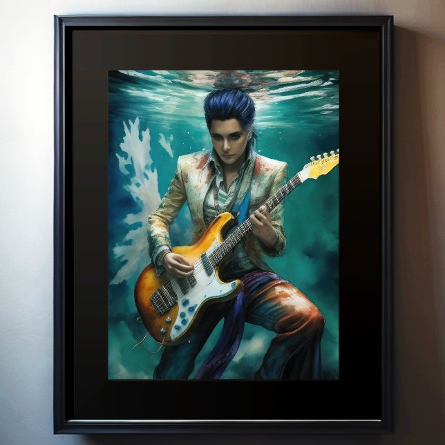 Watercolor Person Underwater Playing Guitar Poster (Creator Uploaded)