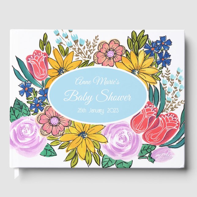 Watercolor Personalised Baby Shower Guest Book  (Front)