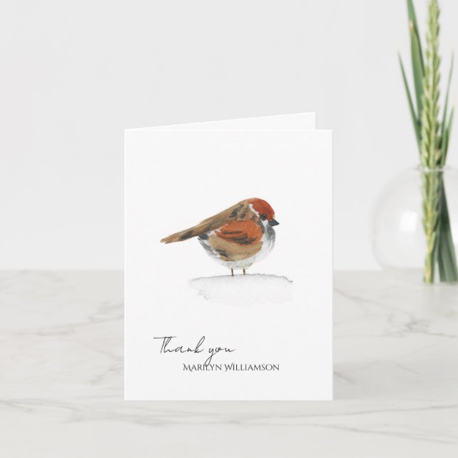 Watercolor Personalised Bird Thank You Card (Front)