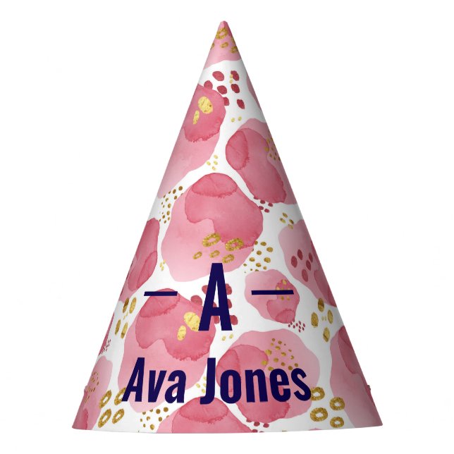  Watercolor Personalised Birthday Cone Hat (Front)