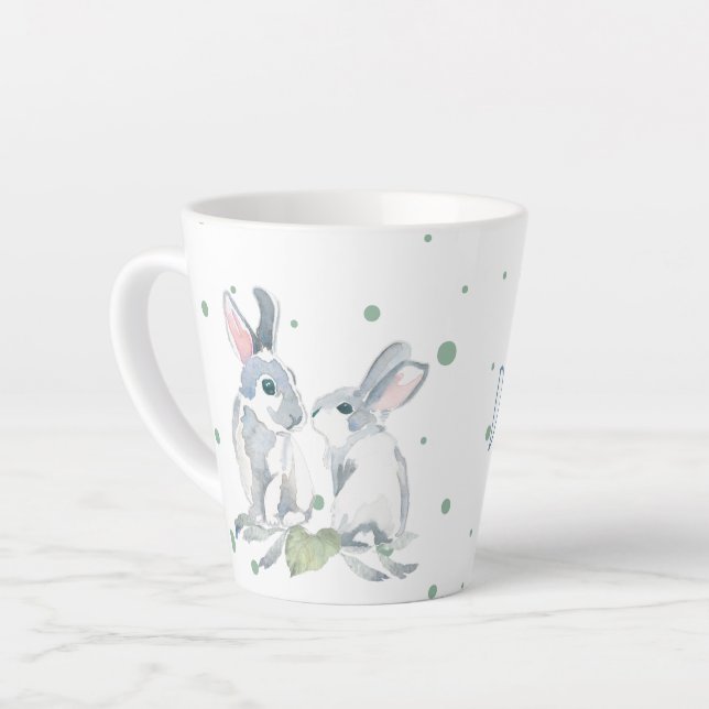 Watercolor Personalised Easter Bunny Latte Mug (Left Angle)