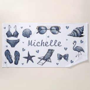 watercolor Personalised Name Summer Travel Theme Beach Towel
