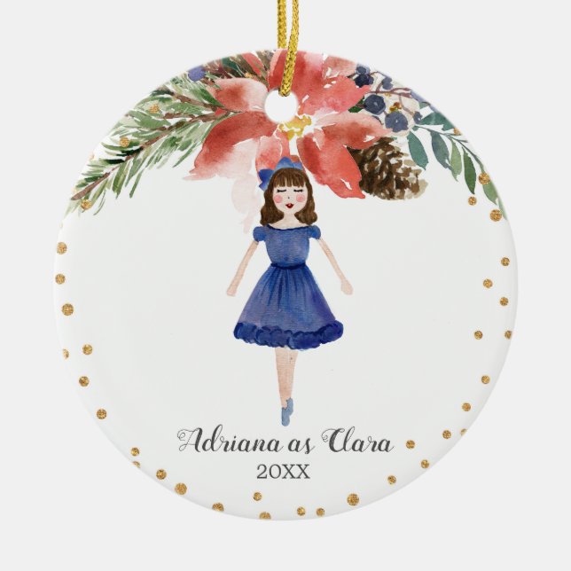 Watercolor Personalised Nutcracker ornament Girl (Front)