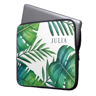 Watercolor Personalised Tropical Leaves Laptop Sleeve