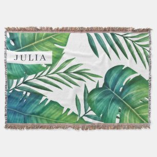 Watercolor Personalised Tropical Leaves Throw Blanket