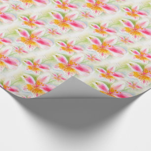 Watercolor Peruvian Lily Alstroemeria pattern wrap Wrapping Paper