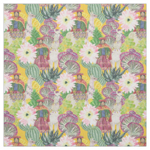 Watercolor Peruvian Woman & Llama Pattern Fabric