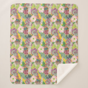 Watercolor Peruvian Woman & Llama Pattern Sherpa Blanket