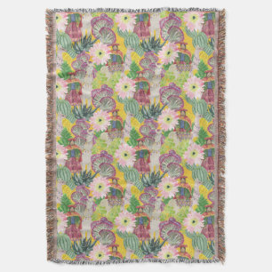 Watercolor Peruvian Woman & Llama Pattern Throw Blanket