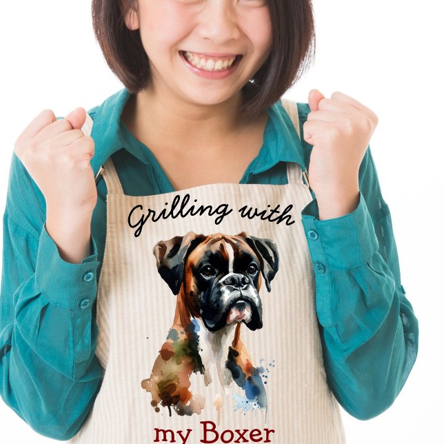 Watercolor Pet Brown Boxer personalise Standard Apron (Creator Uploaded)