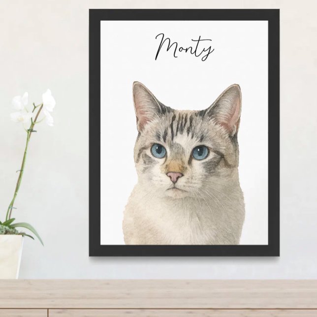Watercolor Pet Cat Portrait Script Name Poster (Creator Uploaded)