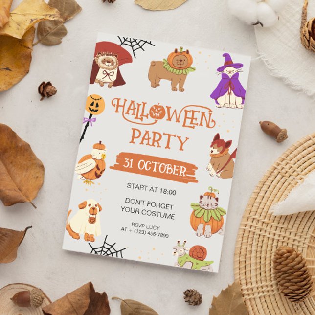 Watercolor Pet Costume Halloween Party Invitation (Creator Uploaded)