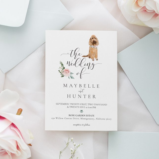 Watercolor Pet Dog Floral Rose Invitation (Watercolor Pet Dog Floral Rose Invitation)