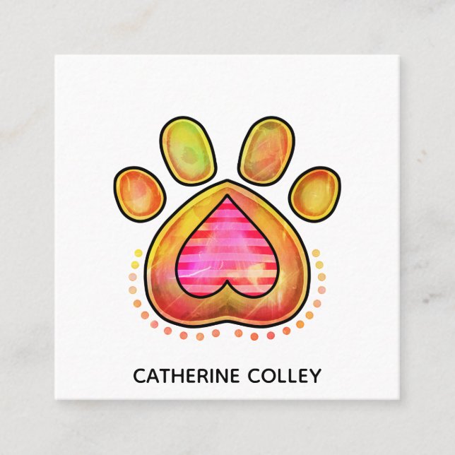 Watercolor Pet Dog Paw Heart Template  Square Business Card (Front)