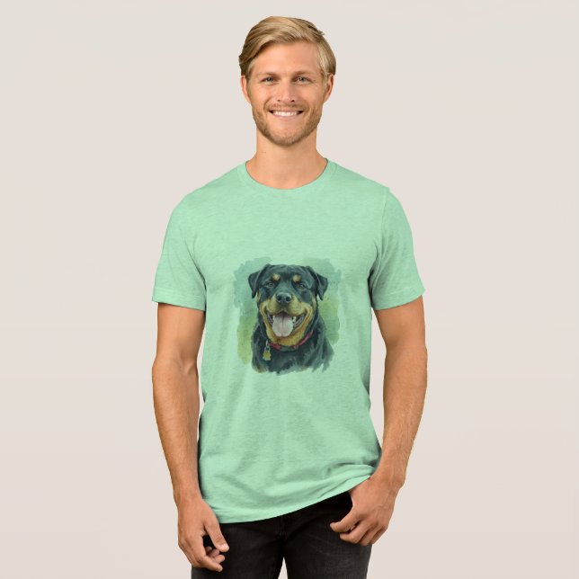Watercolor Pet Rottweiler Portrait Tri-Blend Shirt (Front Full)