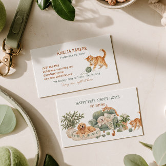 Watercolor Pet Sitter Dog Cat Home Animals Vets Business Card